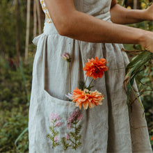 Load image into Gallery viewer, 100% Flax Linen Apron in Oatmeal | Hand Embroidered Pockets
