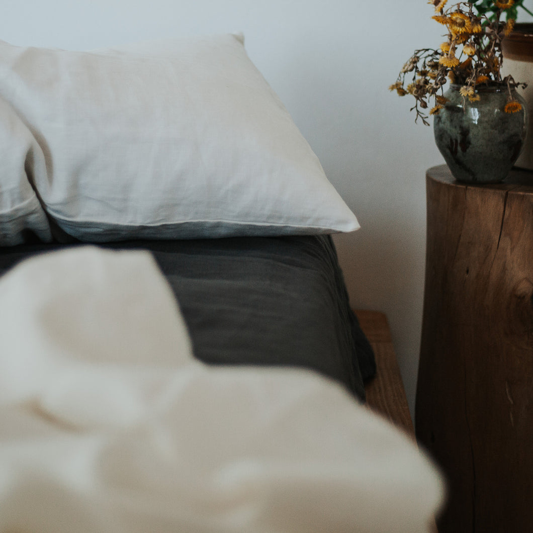 100% Flax Linen Fitted Sheet in Charcoal