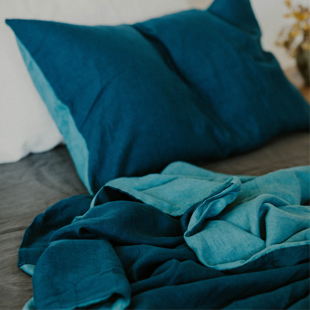 100% Flax Linen Duvet in Two-Toned (Teal + Green)